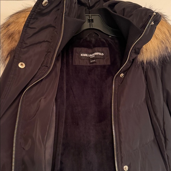 NEW KARL LAGERFELD PARIS WOMEN'S BLACK LONG DOWN JACKET PUFFER COAT HOODED Sz S - Picture 5 of 11
